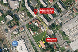 Mapa cesty z Úřadu práce RK do fotoateliéru DronFotoVideo